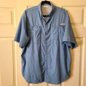 Columbia PFG Shirt Mens SZ M Blue Short Sleeve Omni-Shade Vented Hiking Fishing